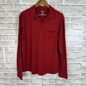 FABLETICS Mens Dark Red Long Sleeve Polyester Blend Button Up Shirt Size LARGE